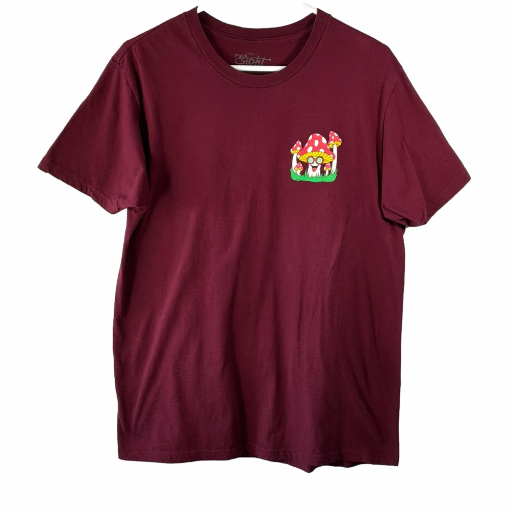 Maroon T-Shirt with Mushroom Graphic